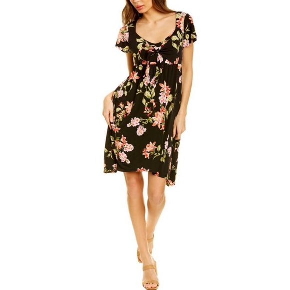 Tommy Bahama Dress L Large Black Floral Petal of Honor Short Sleeve NEW Summer - Picture 1 of 14